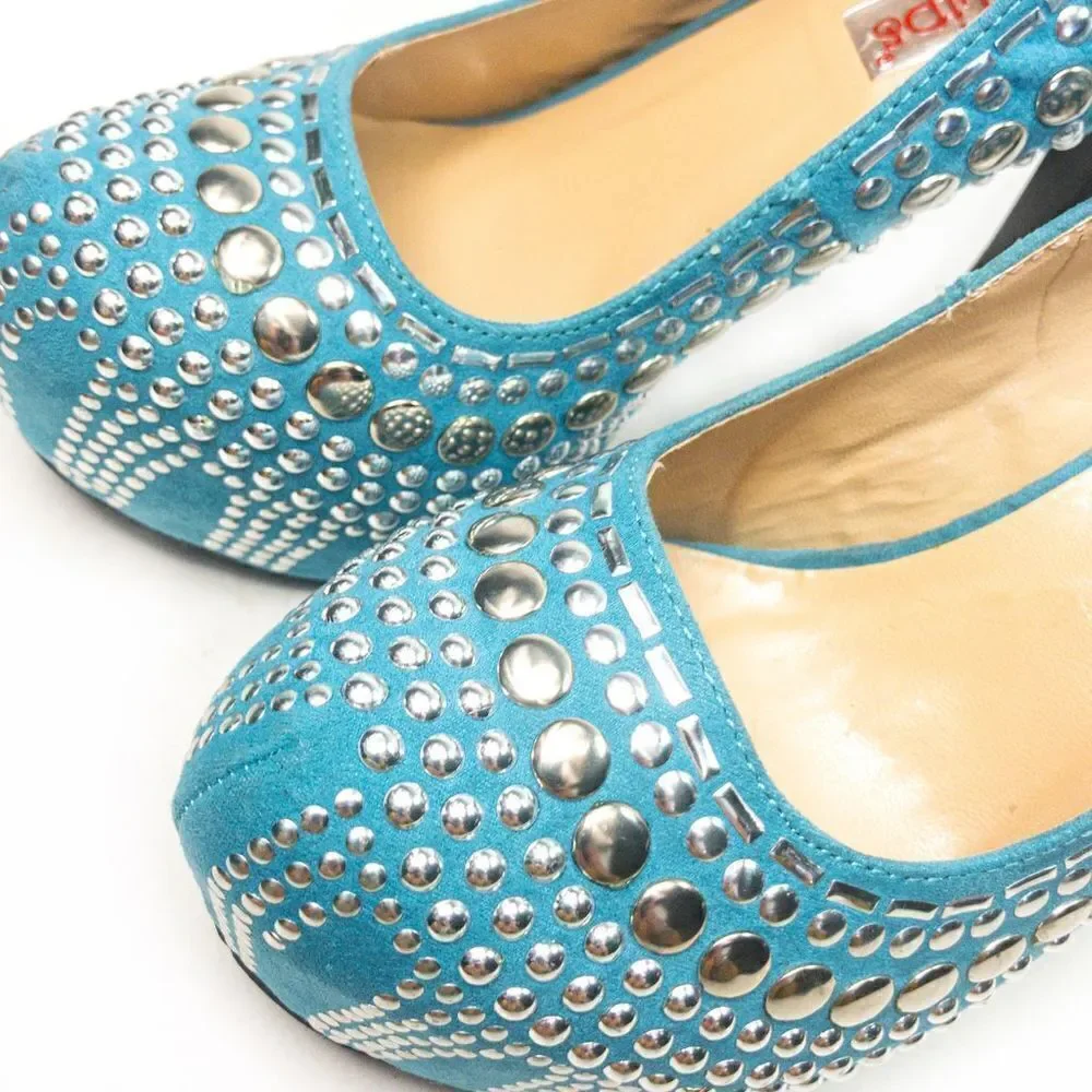 Two Lips Studlee Blue Studded Platform Heels Sz 6.5M